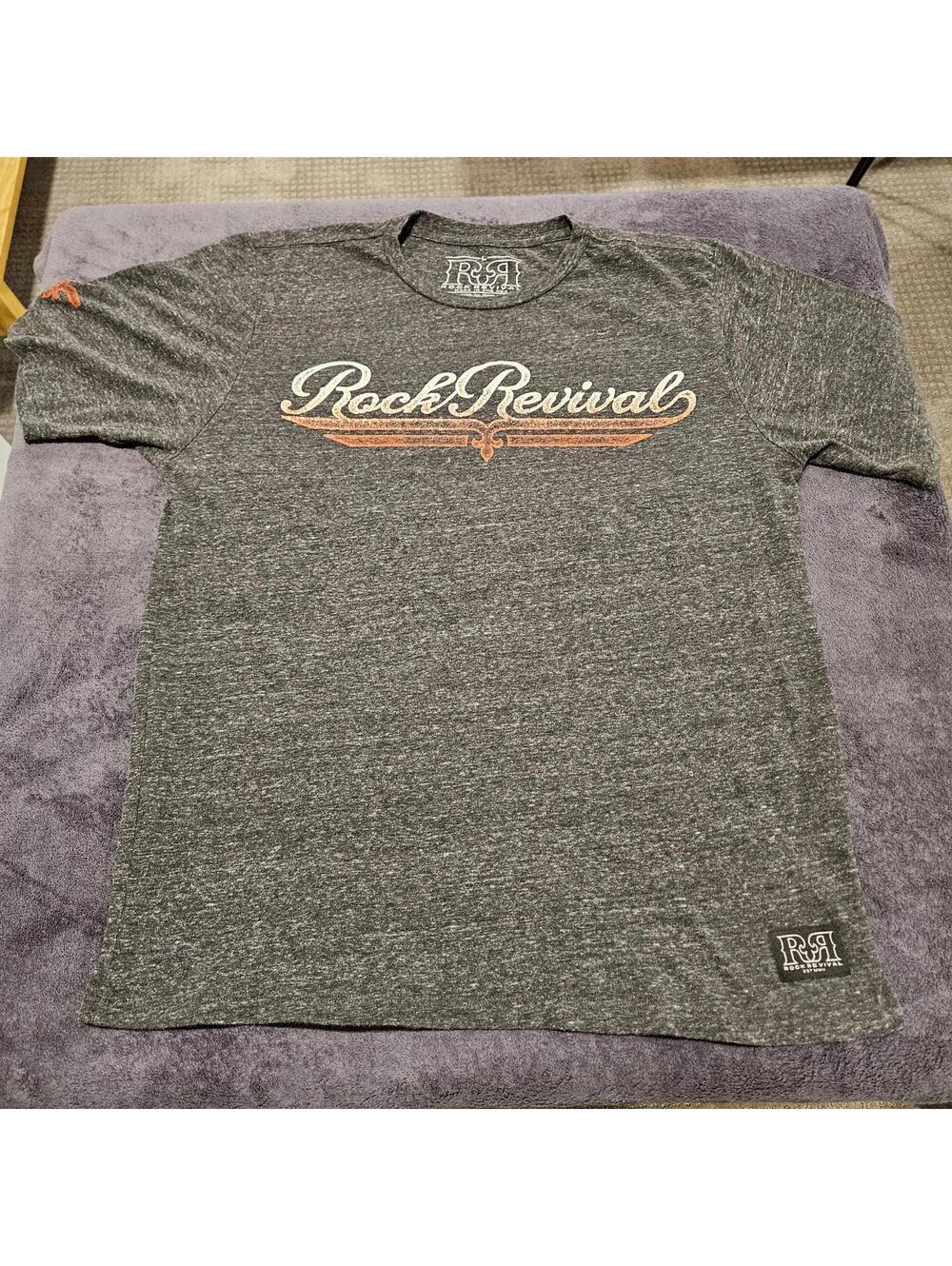 Rock Revival Men's Tshirt Size L Gray 2 Sided